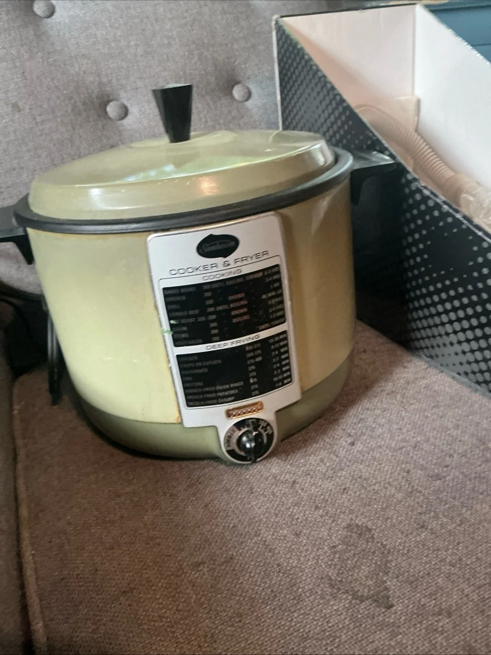 Vintage Sunbeam Cooker Deep Fryer CF-A Green Electric Fryer Basket Lid USA